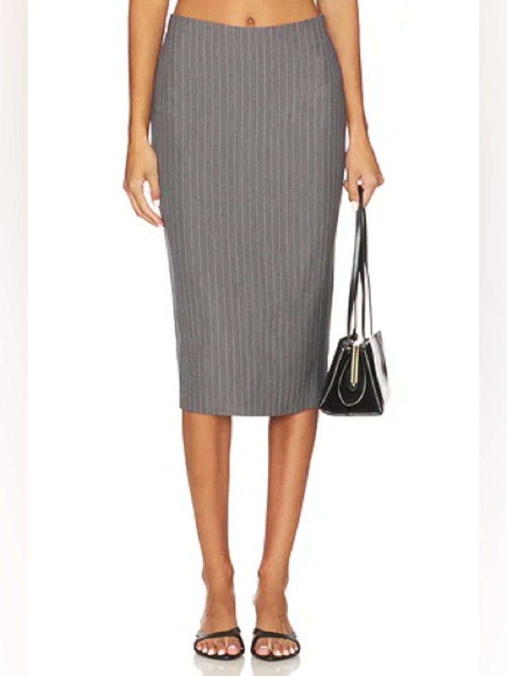 All The Ways Alessia Midi Skirt In Grey Pinstripe - Sleek Office Style